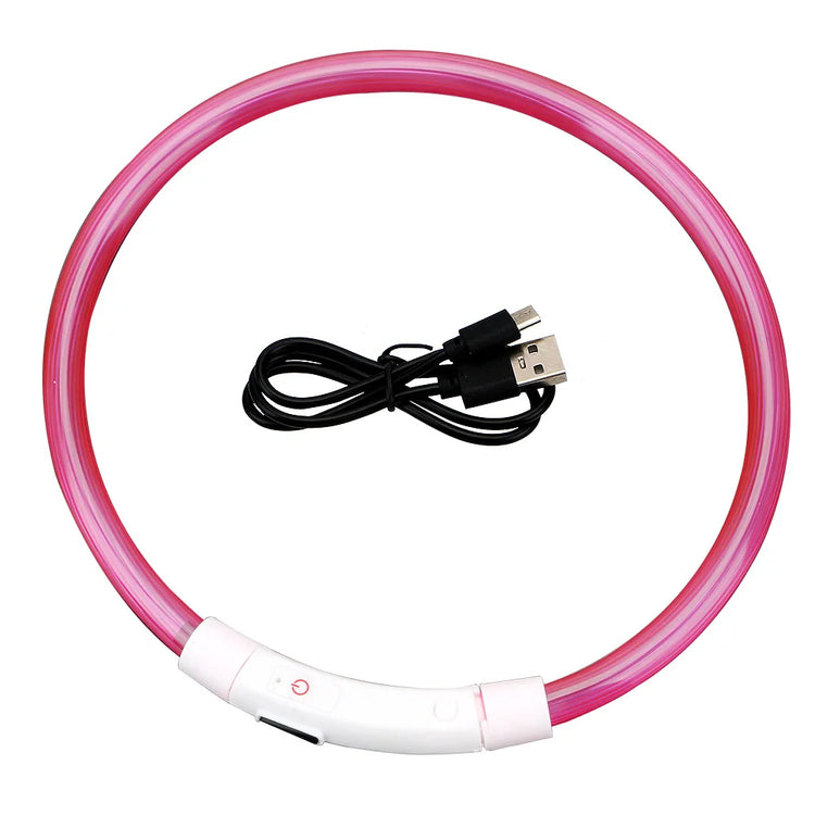 LED USB Rechargeable Dog Collar – Adjustable, Glowing Safety Collar for Pets