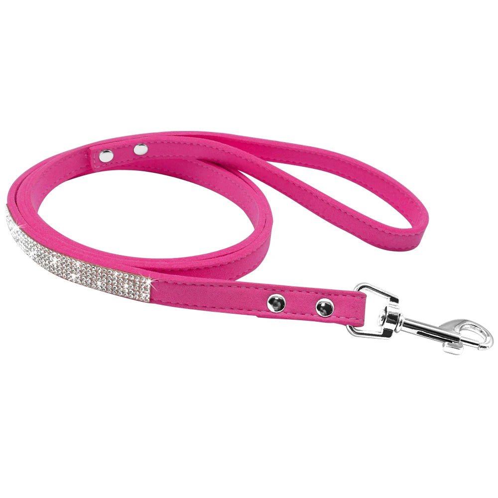 Bling Rhinestone Dog Cat Collars | Leather Pet Puppy Kitten Collar | Walk Leash Lead for Small Medium Dogs Cats | Chihuahua Pug Yorkie