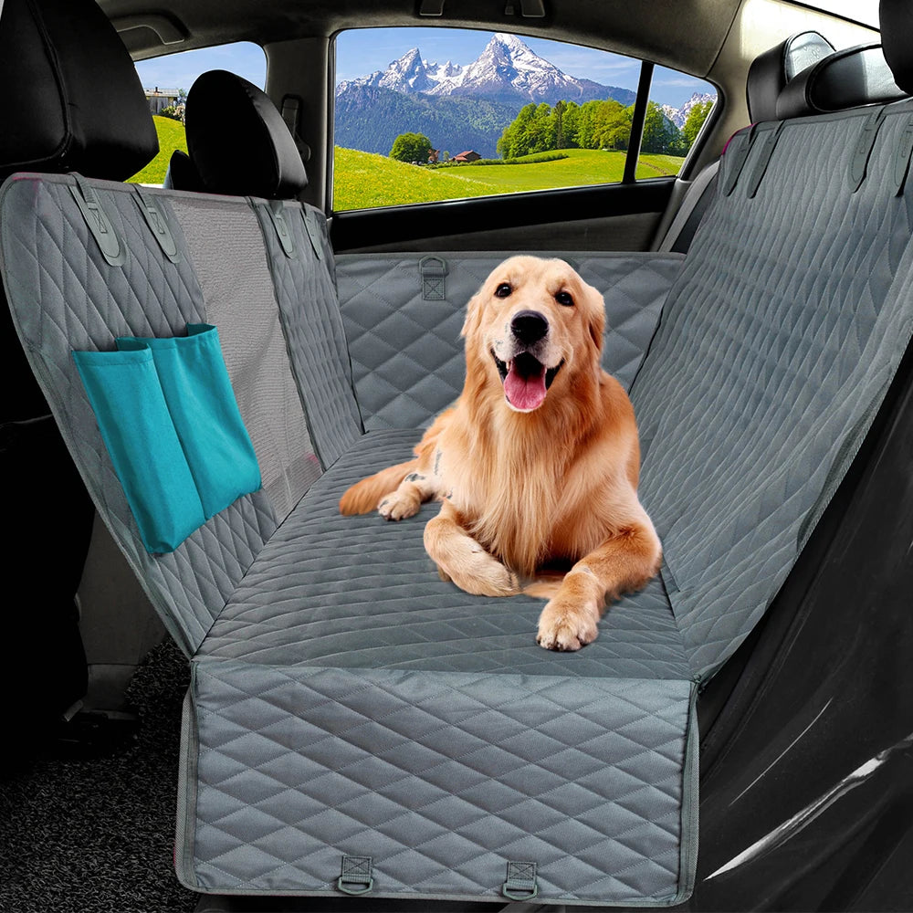 Waterproof Dog Car Seat Cover – Rear Back Hammock Protector with Mesh Window & Safety Belt for Large Dogs, SUVs & Trucks