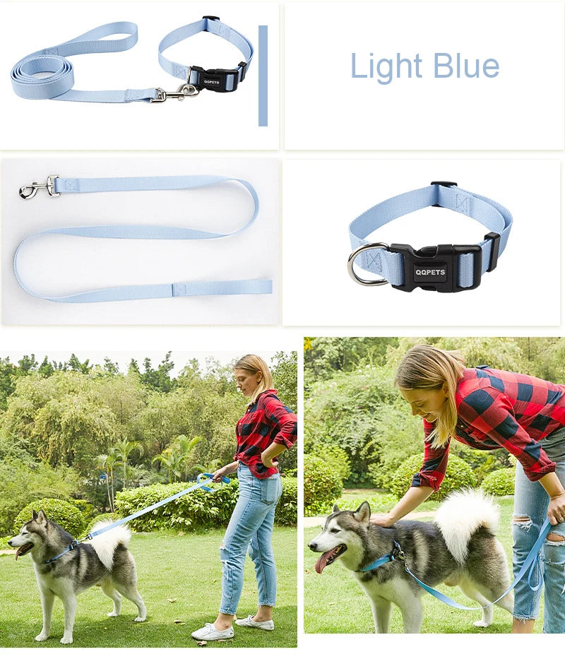 Adjustable Dog Collar & Leash Set – Personalized Nylon Traction Lead for Small to Large Dogs