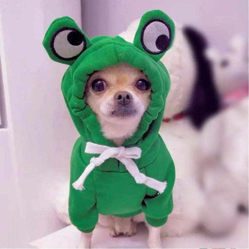 Cute Frog Dog Clothes For Small Dogs Hoodies Warm Fleece Pet Clothing Puppy Cat Costume Coat For Puppy Small Medium Dogs Ca Q6O1