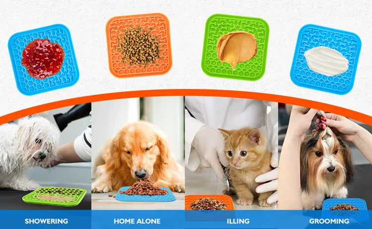 Silicone Pet Licking Mat for Cats/Dogs | Anti-Choking Slow Food Bowl | Bath Distraction Plate | Pet Supplies Cutlery