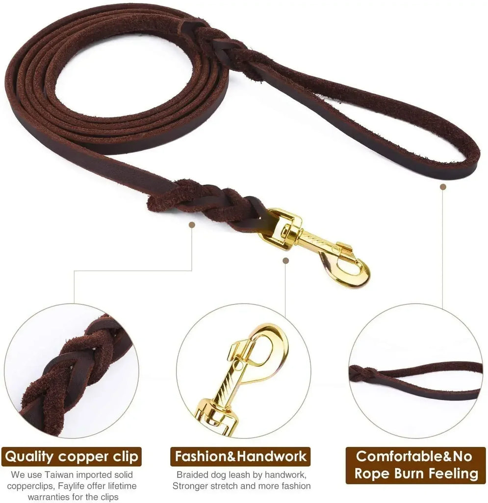 Braided Leather Dog Collar and Leash Set – Durable Genuine Cowhide for Medium & Large Dogs