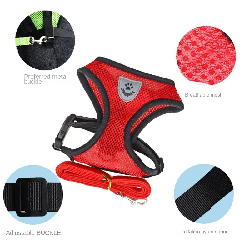 Cat Dog Harness With Lead Leash | Adjustable Vest | Polyester Mesh | Breathable Harnesses | Reflective Strap - Small Dog Cat Accessories