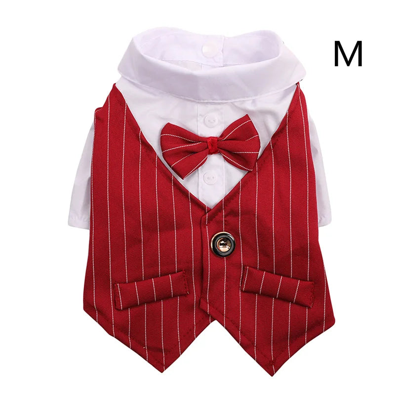 Dog Shirt Stylish Suit Pet Small Dog Clothes Bow Tie Wedding Shirt Costume Formal Tuxedo With Bow Tie Puppy Cat Bulldog Clothing