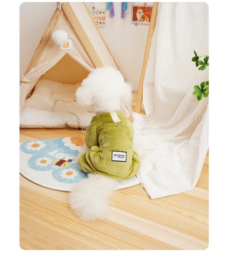 Fleece Warm Winter Dog Jumpsuit Pajamas for Small Dogs | Pomeranian Puppy Nightshirt & Cat Overalls
