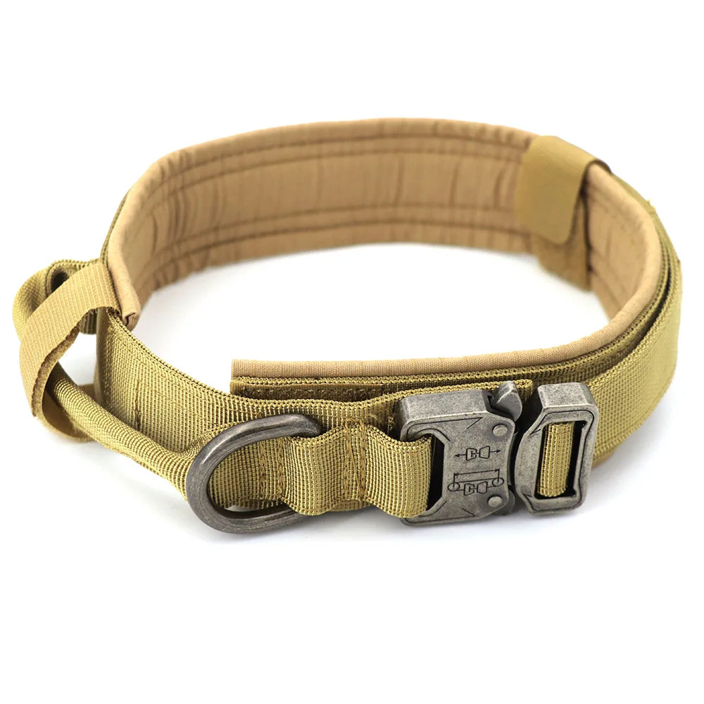 Durable Tactical Dog Collar With Padded Lining, Quick Release Buckle & Control Handle For Small To Large Dogs