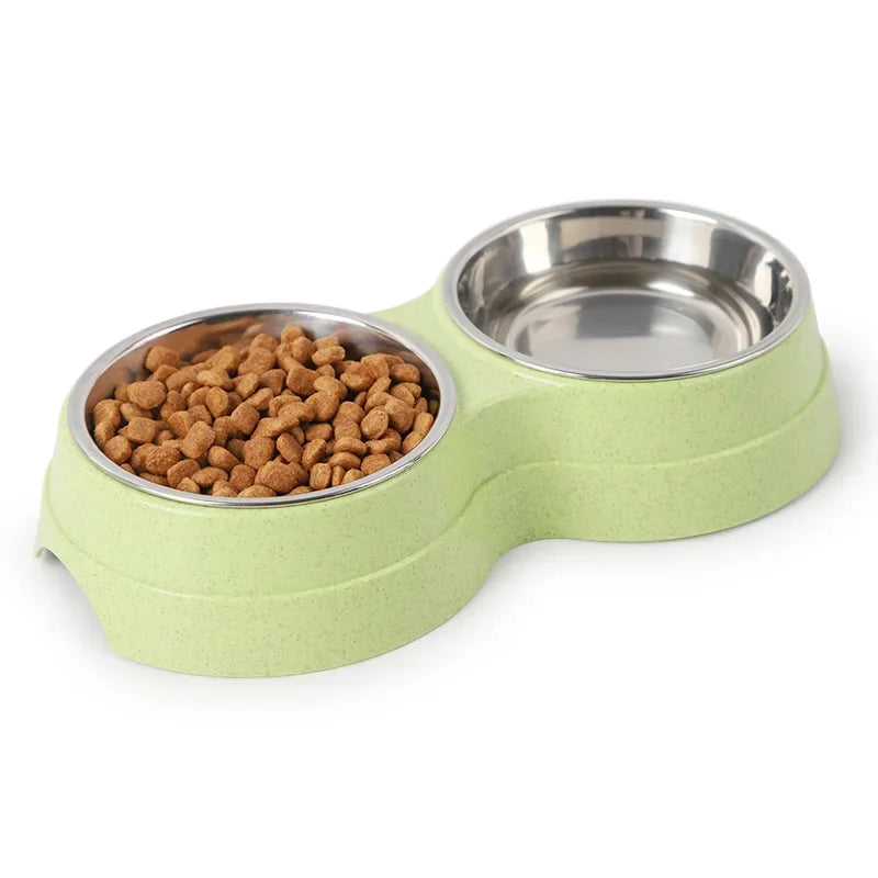 Double Pet Bowl for Small Dogs & Cats – Stainless Steel Food and Water Feeder with Non-Slip Base
