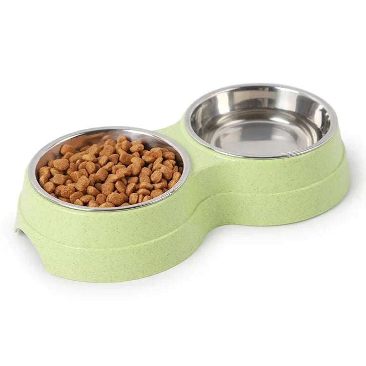 Double Pet Bowl for Small Dogs & Cats – Stainless Steel Food and Water Feeder with Non-Slip Base