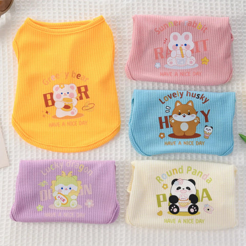 Pet clothing cat and dog clothing spring and autumn dog vest super cute and handsome Waffle cartoon small animal printed clothes