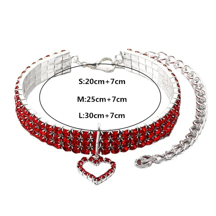 New Cat Dog Collar | Three Row Elastic Rhinestone Pet Collars | Love Decoration Necklace | Puppy Kitten Ornament | Pets Supplies
