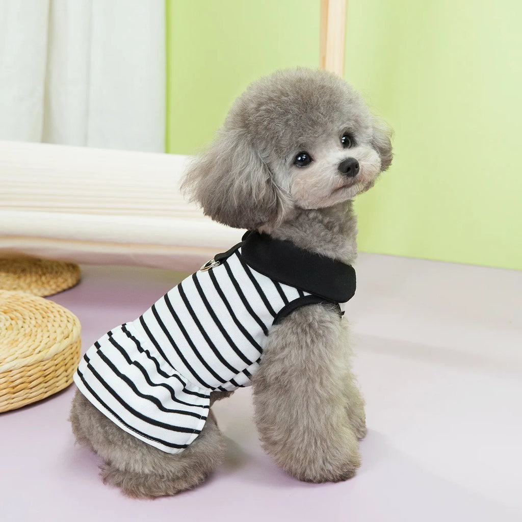 Pet Clothing Spring Summer Striped T-shirts Lapel Dresses Couple Outfits Breathable Dog Clothing Cat Dresses Small Dog Clothing