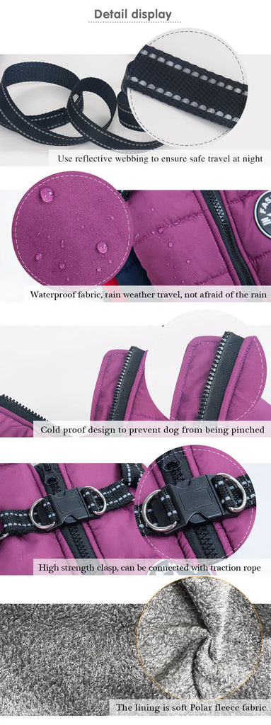 Large Pet Dog Jacket With Harness Winter Warm Dog Clothes For Labrador Waterproof Big Dog Coat Chihuahua French Bulldog Outfits
