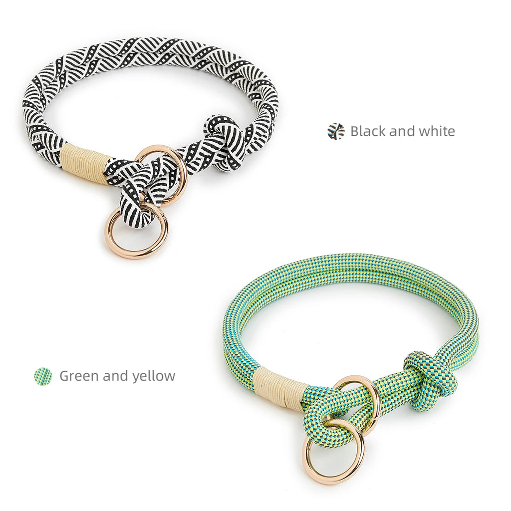 Striped Nylon Rope Dog Collar Slip-On Quick Release Personalized Collar for Small to Large Dogs