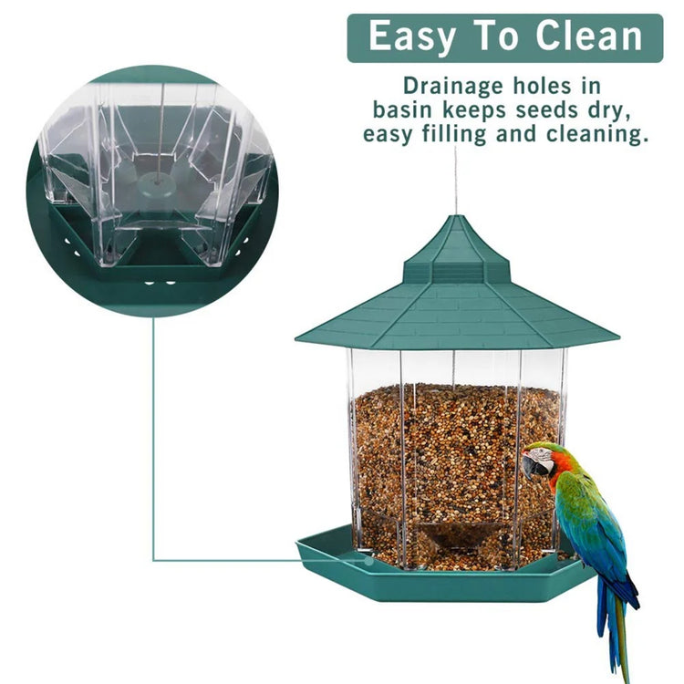 Wild Bird Feeder | Hanging Hexagonal Roof Pavilion | Semi-Automatic Garden Decoration | 1PCS
