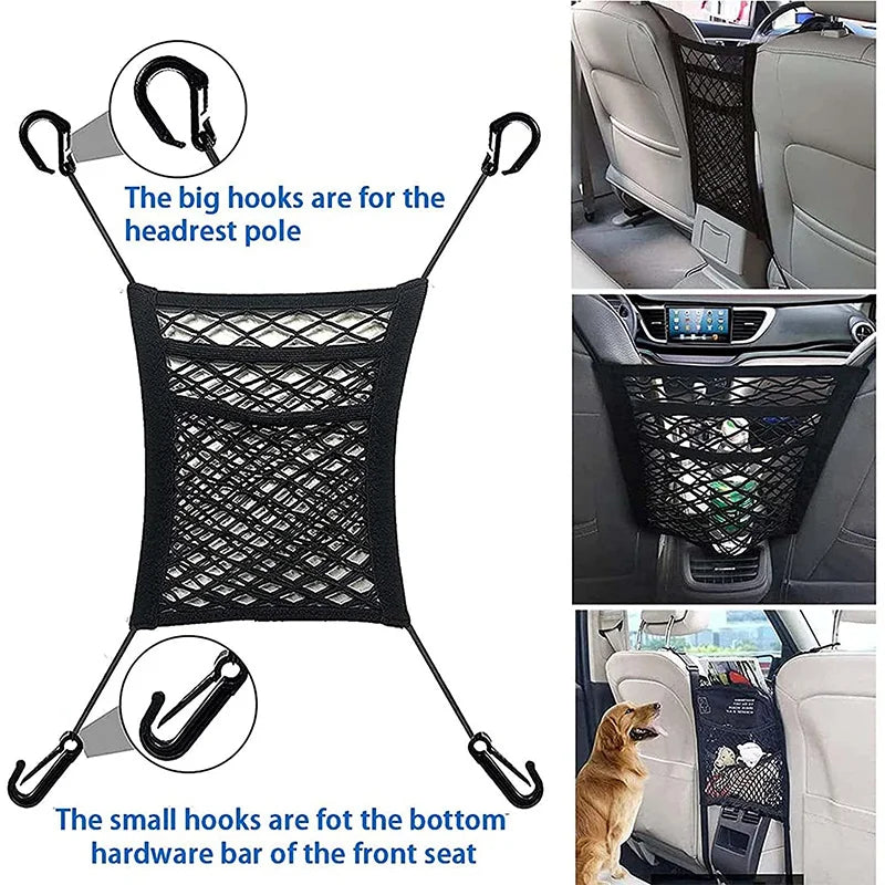 Dog Car Net Barrier with Storage Bag – Rear Seat Safety Fence for Pets and Kids