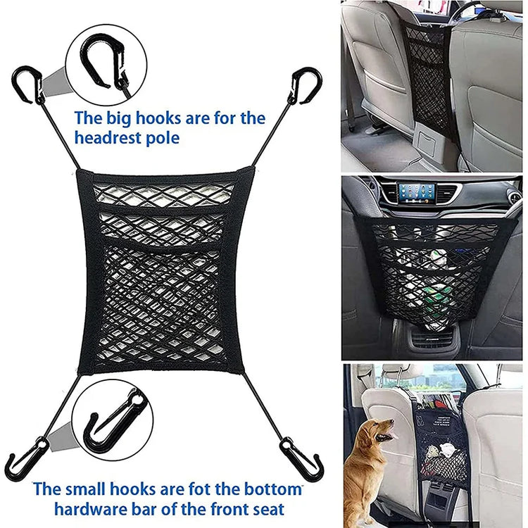 Dog Car Net Barrier with Storage Bag – Rear Seat Safety Fence for Pets and Kids