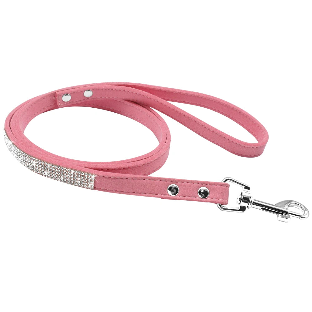 Bling Rhinestone Dog Cat Collars | Leather Pet Puppy Kitten Collar | Walk Leash Lead for Small Medium Dogs Cats | Chihuahua Pug Yorkie