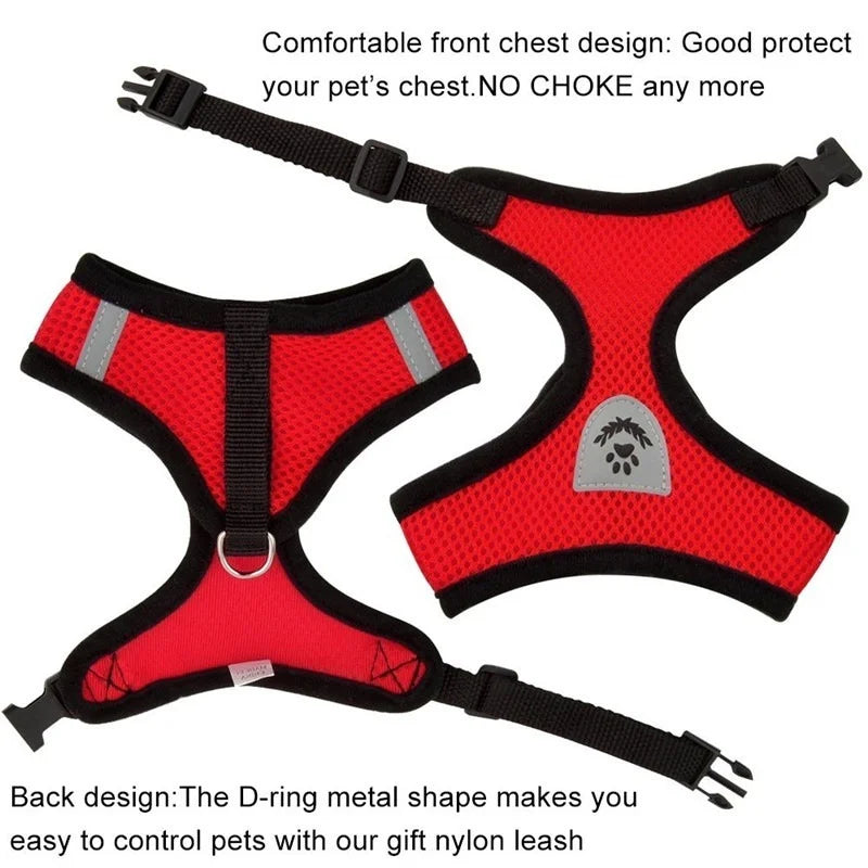 Cat Dog Harness With Lead Leash | Adjustable Vest | Polyester Mesh | Breathable Harnesses | Reflective Strap - Small Dog Cat Accessories