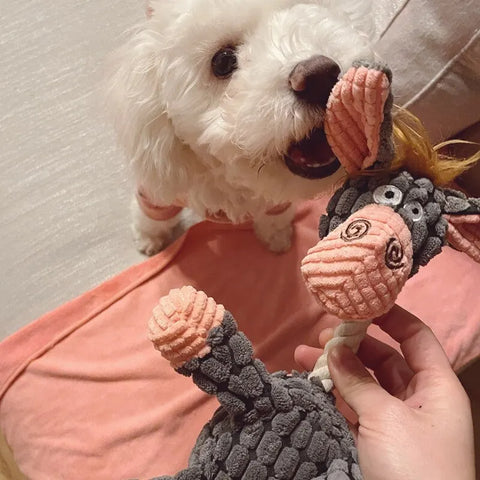 Dog Chew Toy – Donkey Shape Interactive Plush with Squeaker & Molar Training
