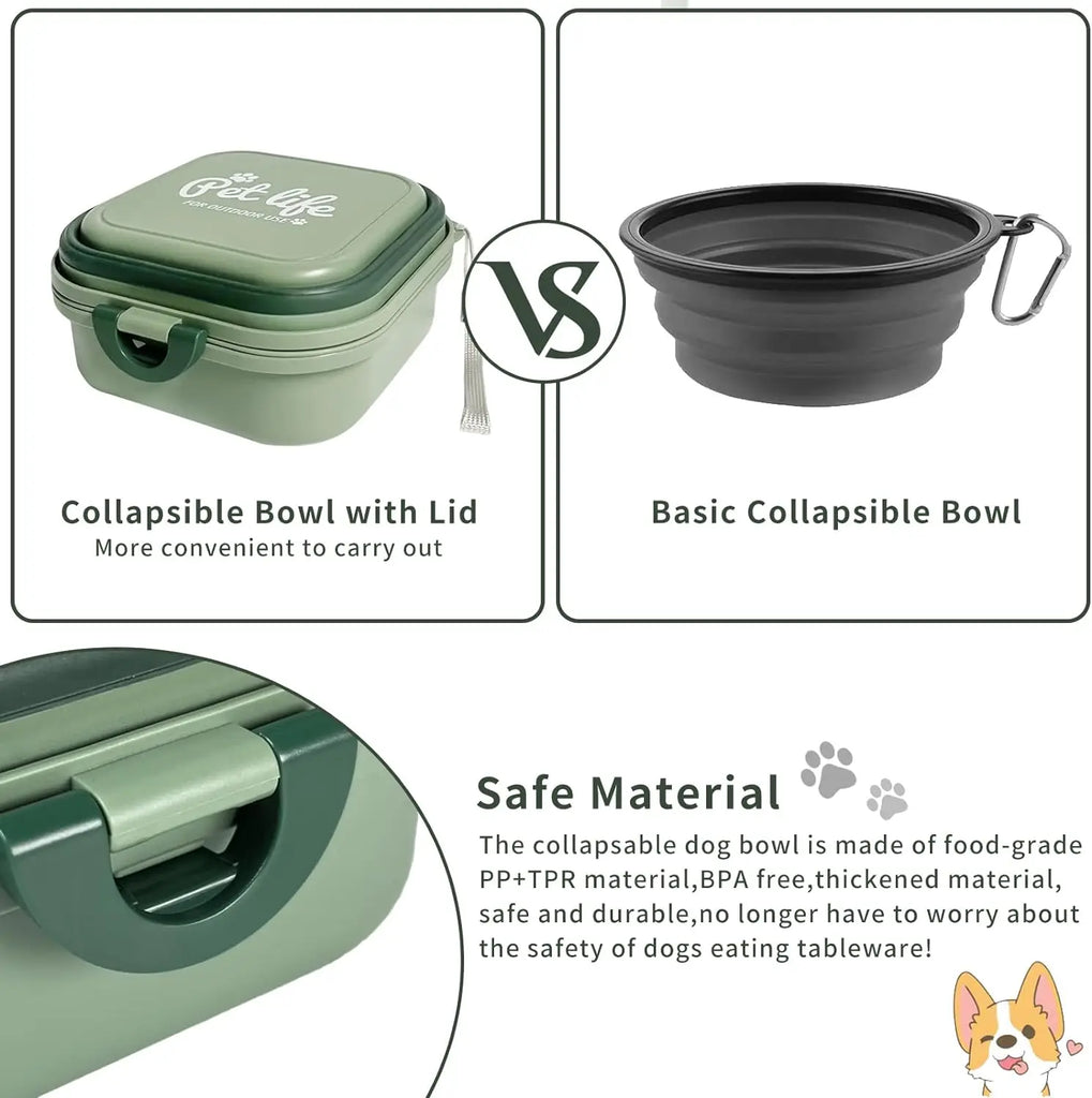 Collapsible Dog Water Bowl with Leak-Proof Lid – Portable 2-in-1 Food & Water Feeder for Small Dogs, Travel & Outdoor Use