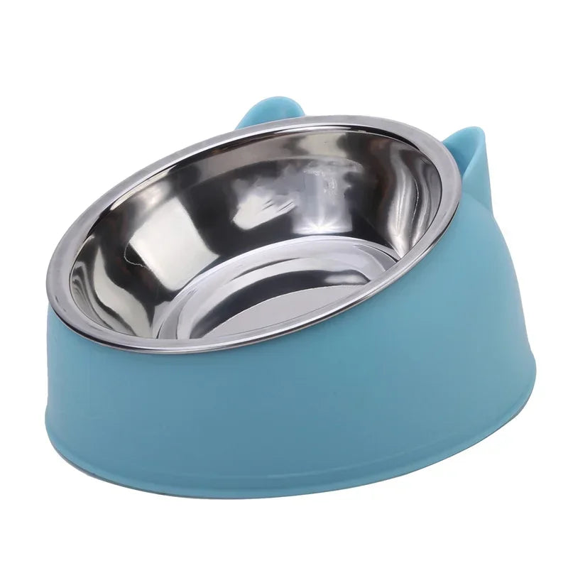 1pc Cat Bowl | Lovely Creative Inclined Kitten & Puppy Food Bowl | Stainless Steel Feeder | Cats Drinking Bowl | Pet Dogs & Cats Feeders