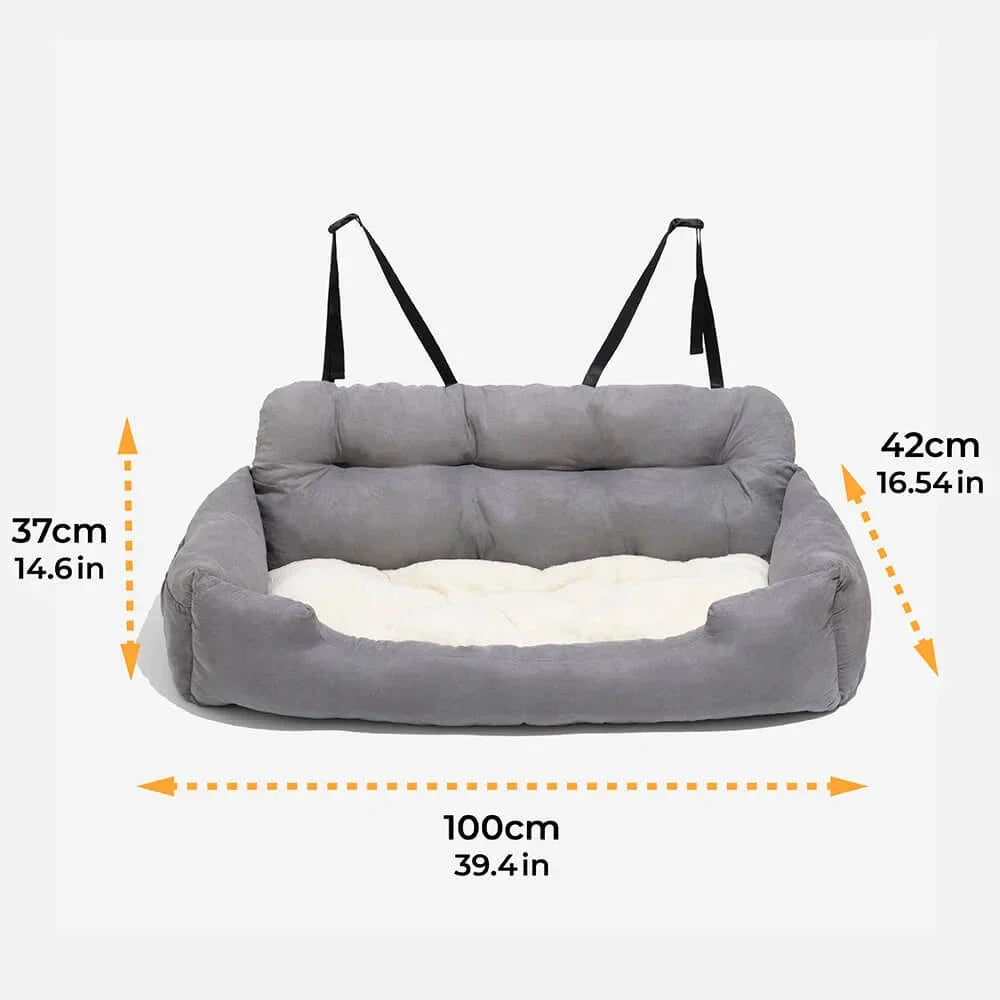 Large Dog Car Seat Carrier – Foldable Pet Travel Bed with Safety Straps & Washable Cover