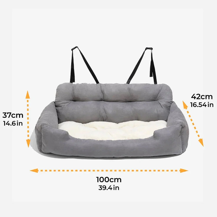 Large Dog Car Seat Carrier – Foldable Pet Travel Bed with Safety Straps & Washable Cover