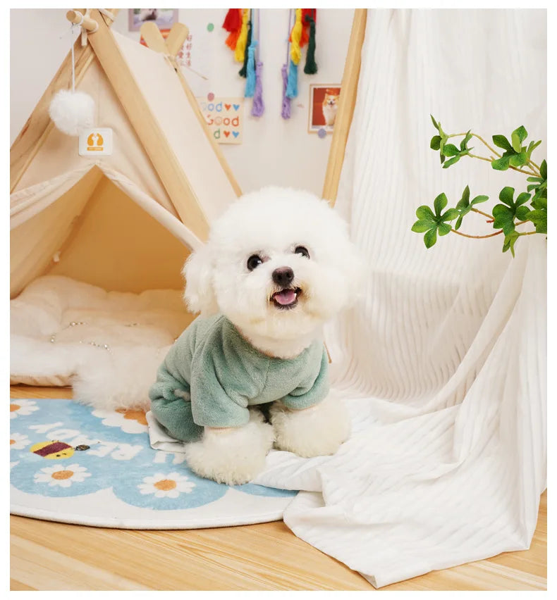 Fleece Warm Winter Dog Jumpsuit Pajamas for Small Dogs | Pomeranian Puppy Nightshirt & Cat Overalls