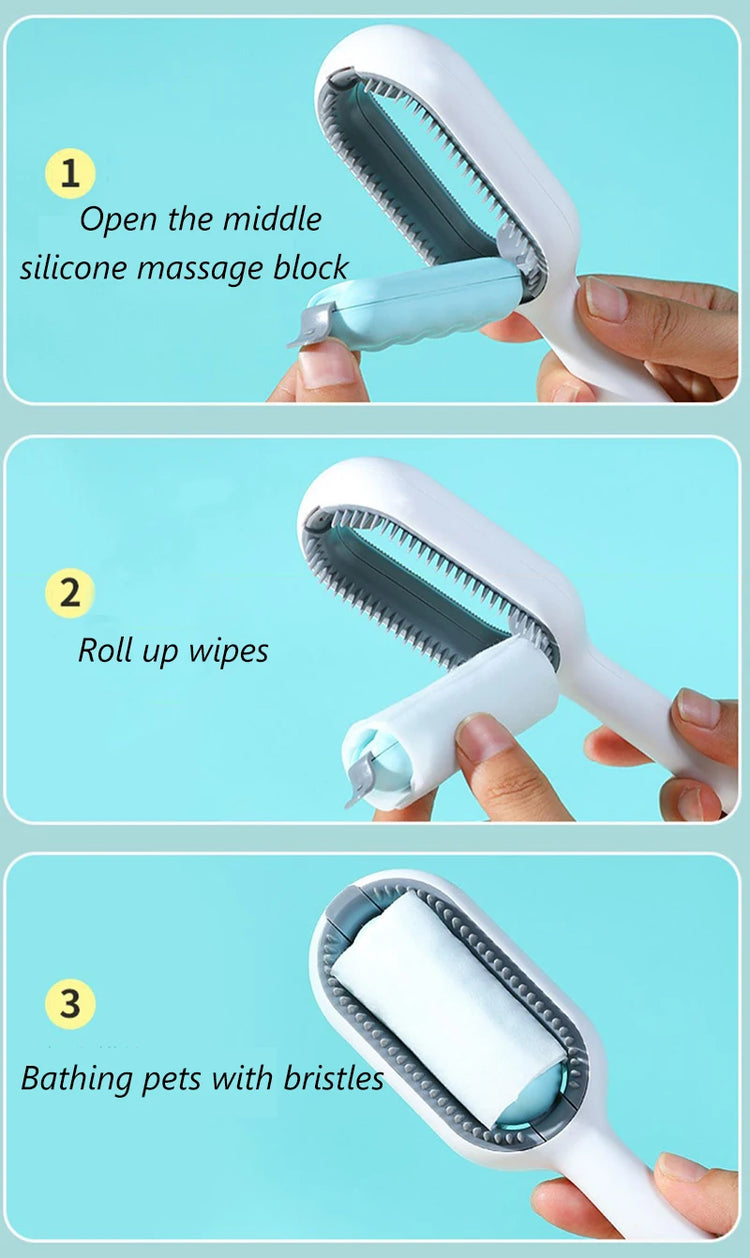 Clean Cat Dog Hair Removal Comb | Pet Grooming Brush | Wipes-Ready Brush for Cats/Dogs | Katten Accessories