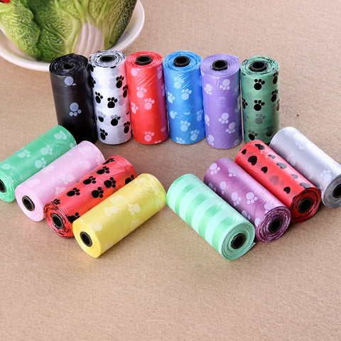Dog Poop Bags Pet Waste Garbage Bags Unscented 15 Sheets Per Roll Outdoor Carrier Holder