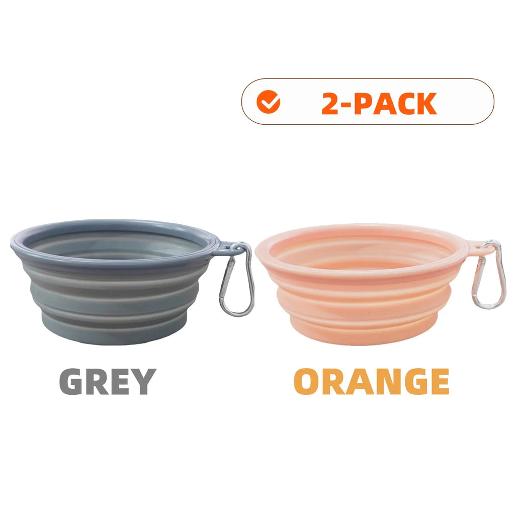 2pcs Collapsible Silicone Pet Bowls for Food & Water  | Outdoor Camping & Travel Portable Folding Supplies Dishes with Carabiner