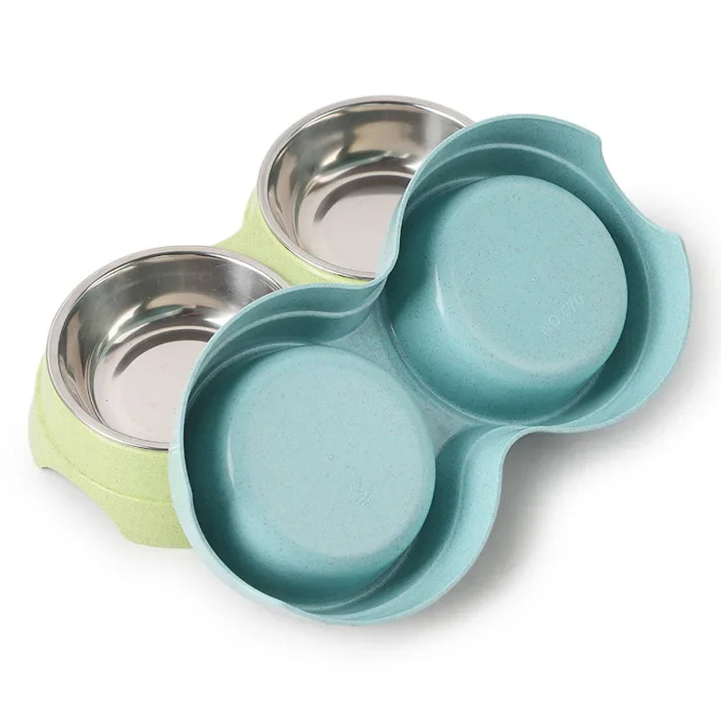 Double Pet Bowl for Small Dogs & Cats – Stainless Steel Food and Water Feeder with Non-Slip Base