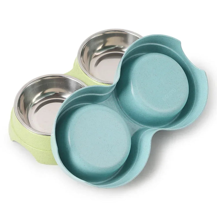 Double Pet Bowl for Small Dogs & Cats – Stainless Steel Food and Water Feeder with Non-Slip Base