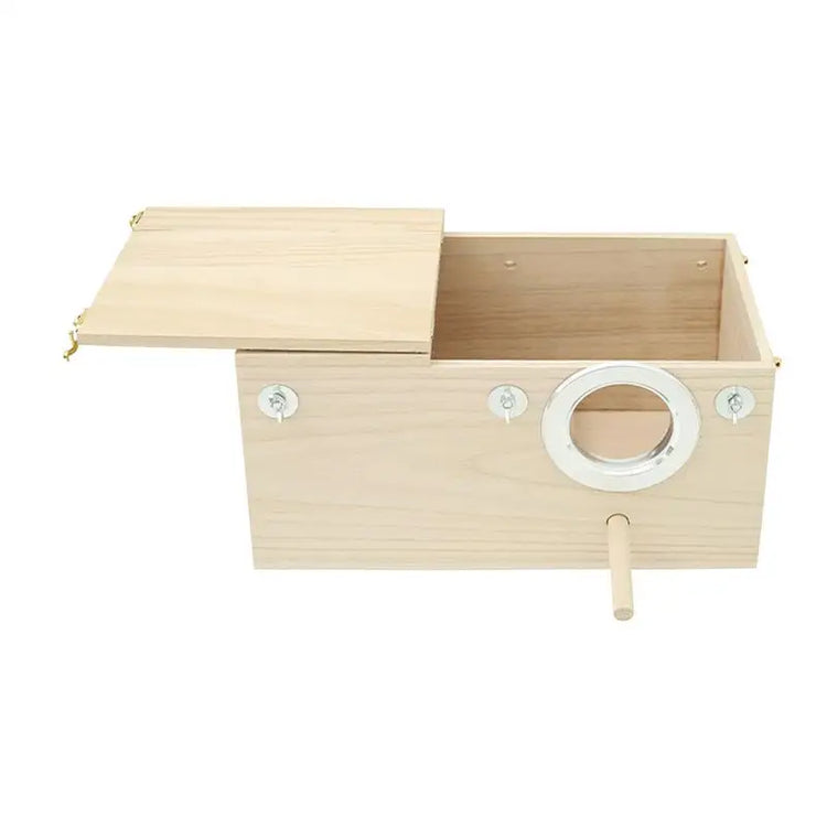 Wood Bird Nest Box | Breeding House with Perch for Parakeets & Small Birds | Decorative Cage Accessory for Indoor & Outdoor Use