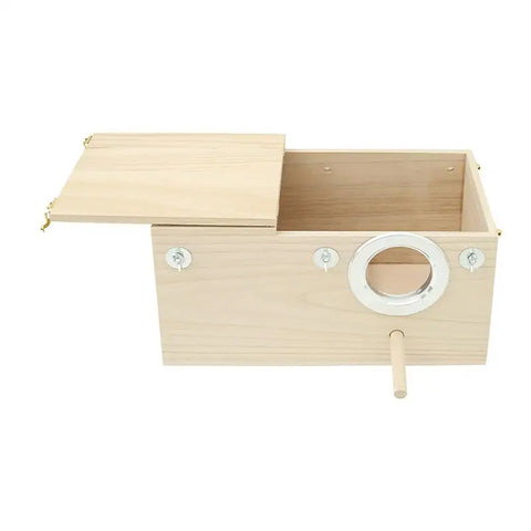 Wood Bird Nest Box | Breeding House with Perch for Parakeets & Small Birds | Decorative Cage Accessory for Indoor & Outdoor Use