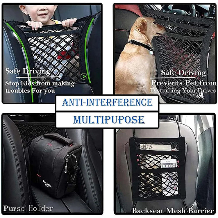 Dog Car Net Barrier with Storage Bag – Rear Seat Safety Fence for Pets and Kids