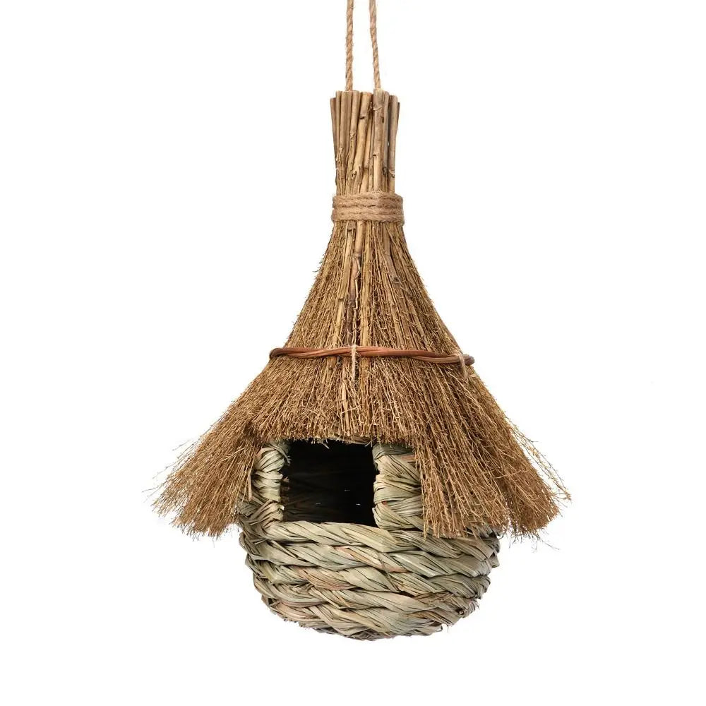 Hanging Hand-Woven Grass Bird House – Eco-Friendly Nest Hut for Small Birds & Outdoor Shelter