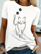 Cat Print T-shirt | Short Sleeve | Crew Neck | Casual Top- Summer & Spring | Women's Clothing