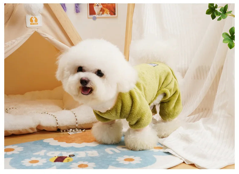 Fleece Warm Winter Dog Jumpsuit Pajamas for Small Dogs | Pomeranian Puppy Nightshirt & Cat Overalls