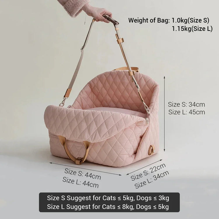 Luxury Dog Carrier Handbag & Car Seat – Portable Washable Pet Travel Bed for Small and Medium Dogs