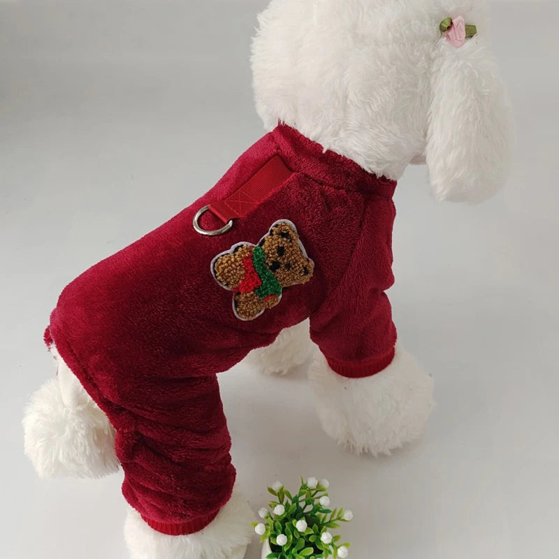 Fleece Warm Winter Dog Jumpsuit Pajamas for Small Dogs | Pomeranian Puppy Nightshirt & Cat Overalls