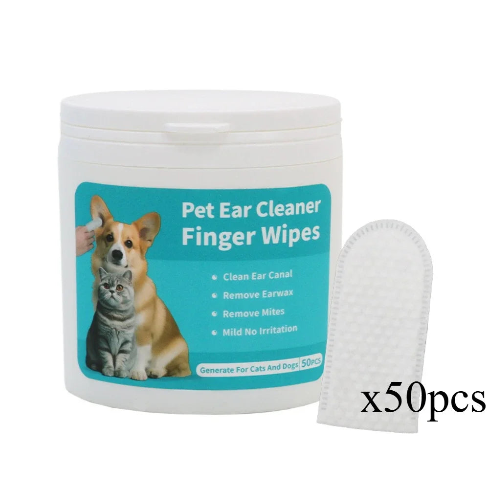 Cat Ear Wipes | Pet Ear & Eye Cleaning Finger Wipes | Remove Wax & Odor | 50 Wipes for Dogs/Cats