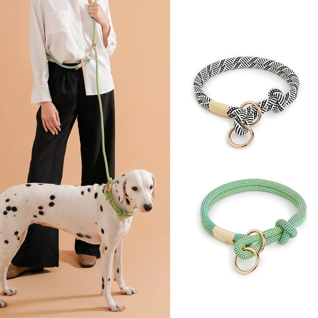 Striped Nylon Rope Dog Collar Slip-On Quick Release Personalized Collar for Small to Large Dogs