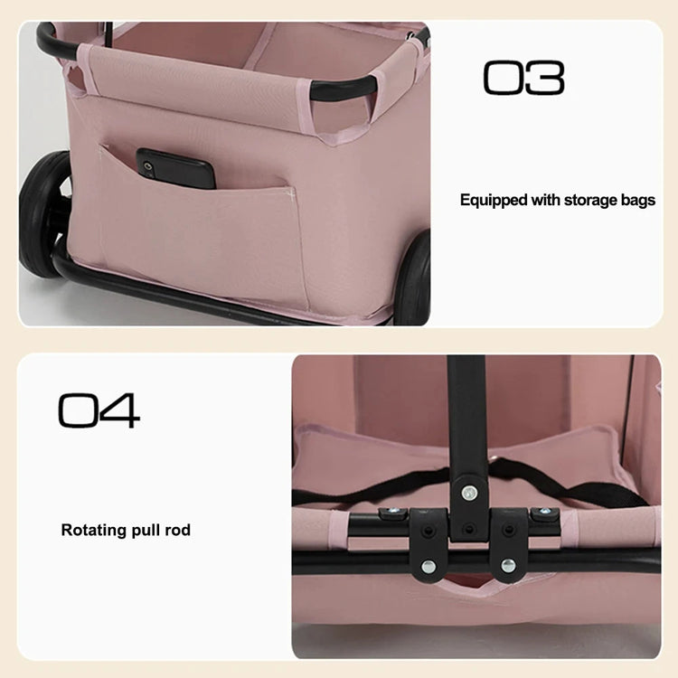 Foldable Small Pet Stroller with 4 Wheels – Breathable Dog and Cat Carrier Cart for Puppies and Kittens