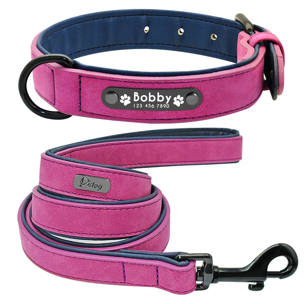 Custom Leather Dog Collar and Leash Set – Personalized, Durable, and Padded for Small to Large Dogs
