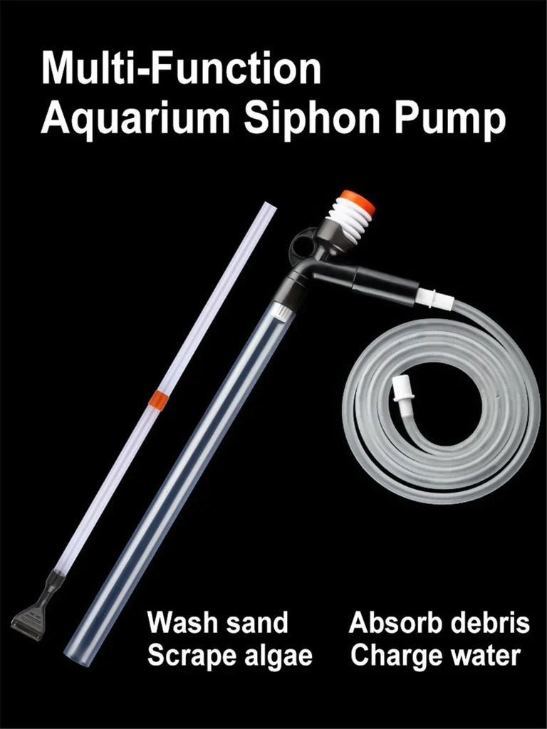 Press-Type Aquarium Water Change Pump with Gravel Cleaner & Glass Scraper