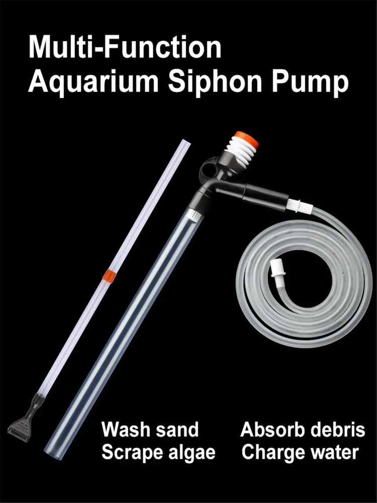 Press-Type Aquarium Water Change Pump with Gravel Cleaner & Glass Scraper
