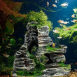 Aquarium Sandstone Decoration – Mountain View Resin Rocks with Caves, Fish & Shrimp Shelter, 11cm