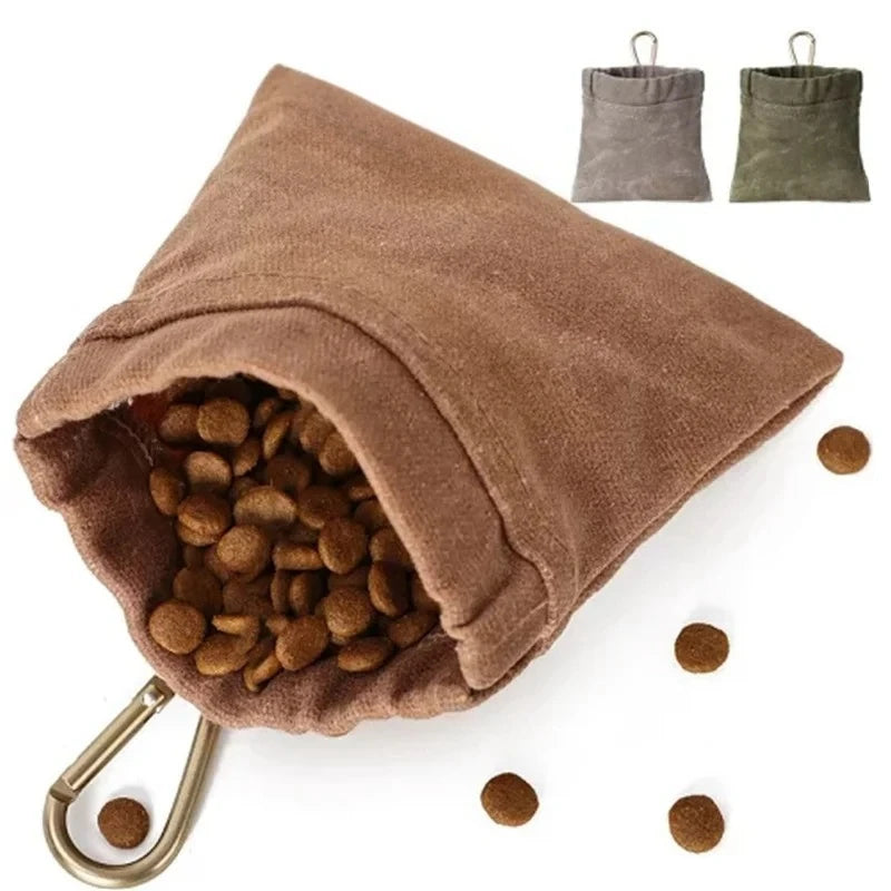 Canvas Dog Treat Bag – Portable Outdoor Training Snack Pouch with Automatic Closure